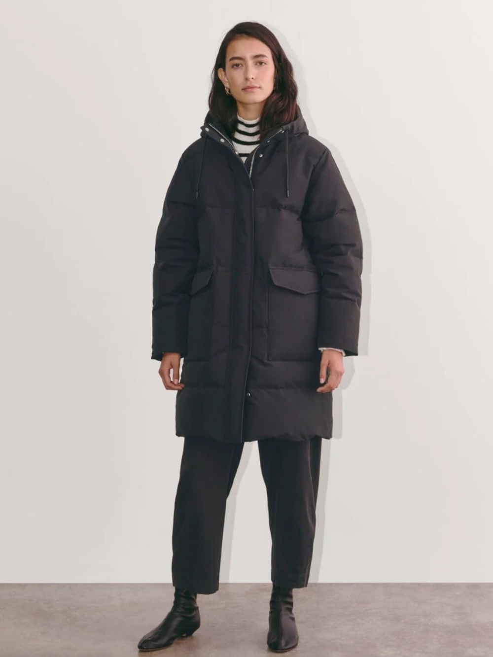 Black Hooded Down Parka Coat - Women